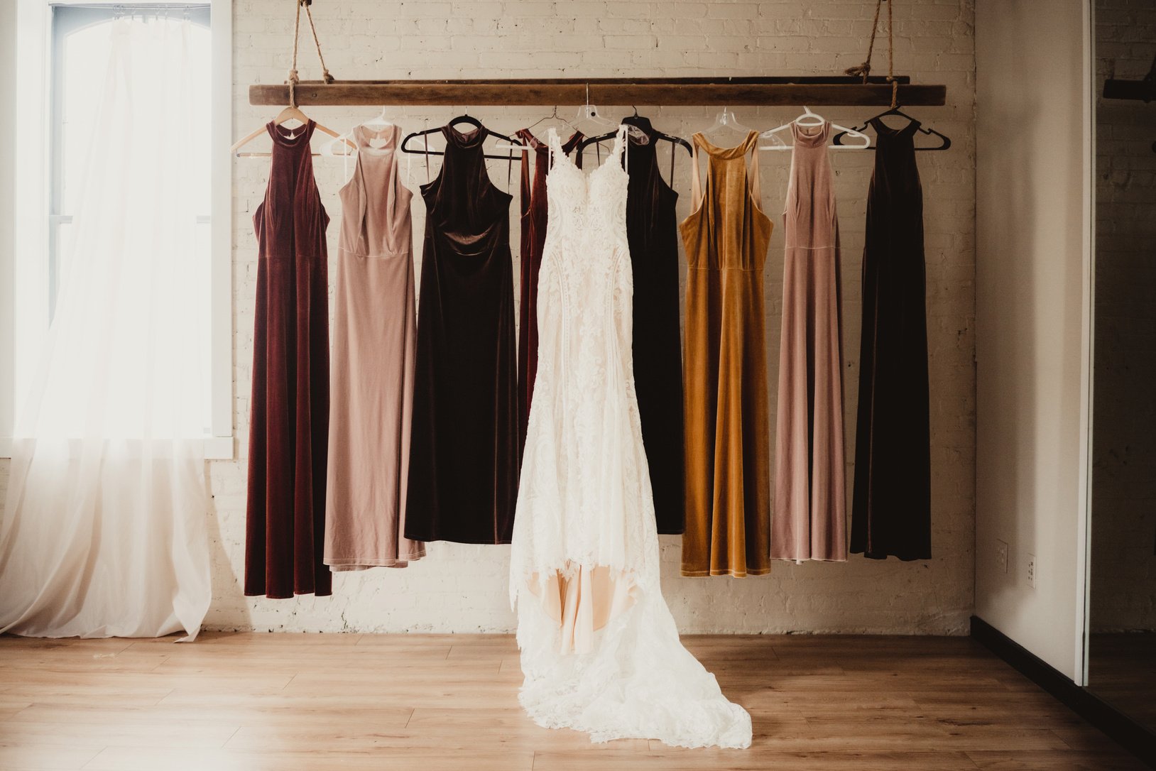 Wedding gown with bridesmaid's dresses