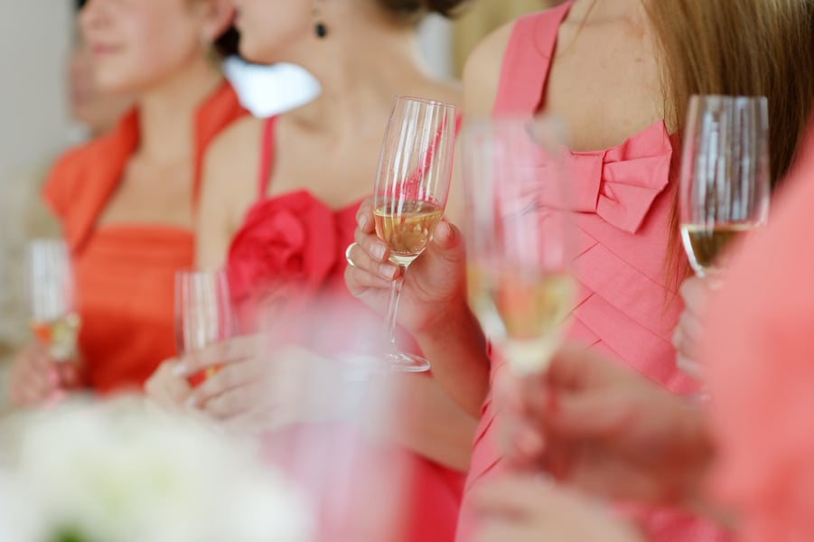 Bridesmaids in Coral Dresses